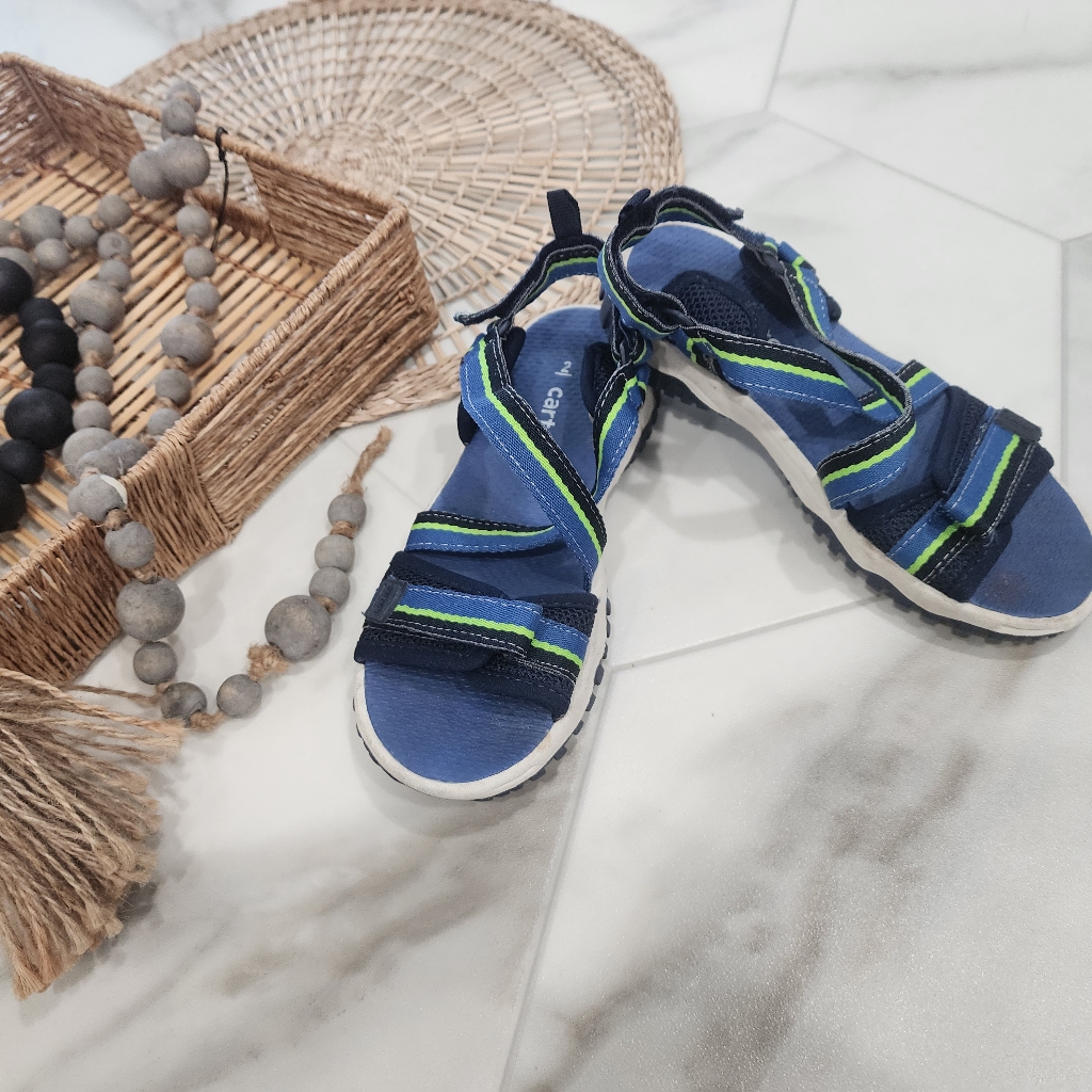 [ Carter's] Boys Size 2 Blue/ Green Strappy Sport Sandal..